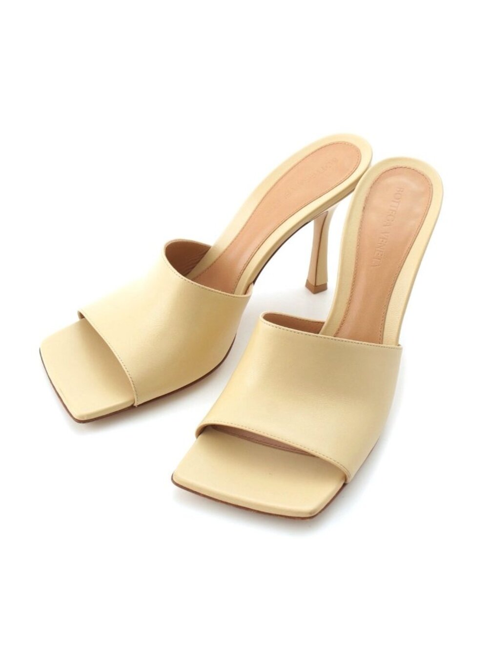 Bottega Veneta Leather Square Toe Sandals Beige - Picture 1 of 10